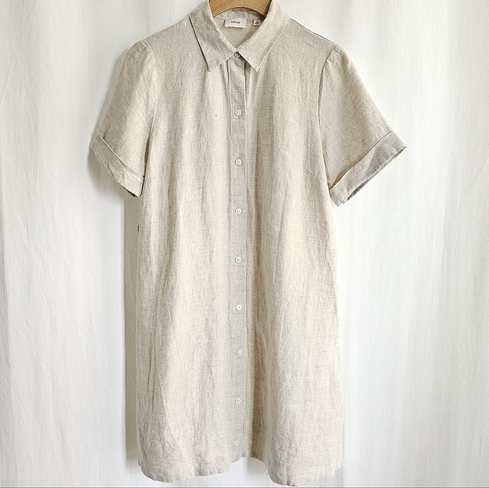🇨🇦 Aritzia Wilfred Beige Eleta Linen Mini Dress - Picture 7 of 16